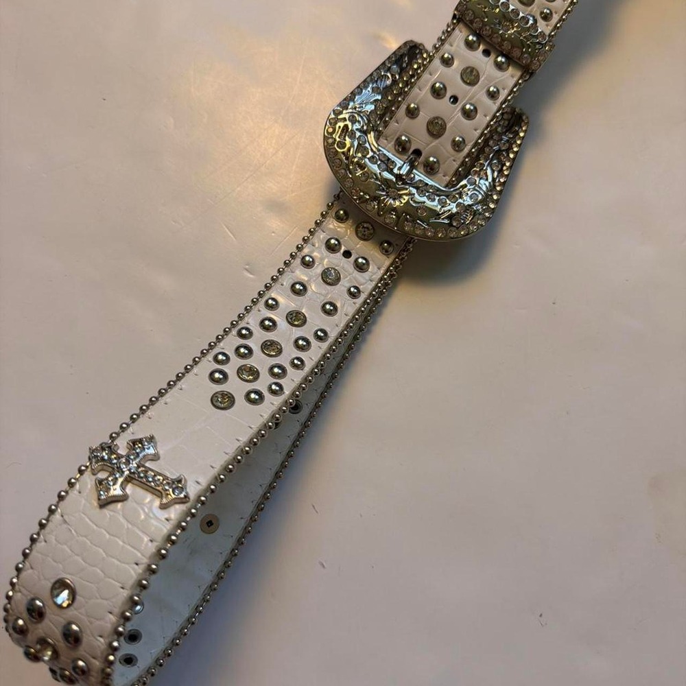 Belts.com White Rhinestone Western Belt Mcbling Grunge Cross Silver 50127 Large
